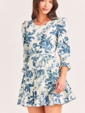 LoveShackFancy Lienzo Mini Dress in Blue China sz MEDIUM
